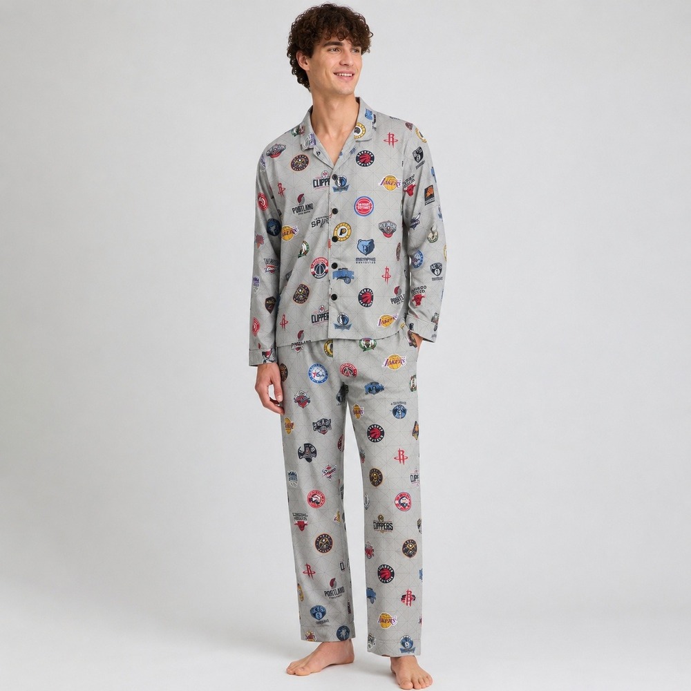 Pottery Barn Teen NBA Loose Fit Pajama Set Small All Team Logos Cotton